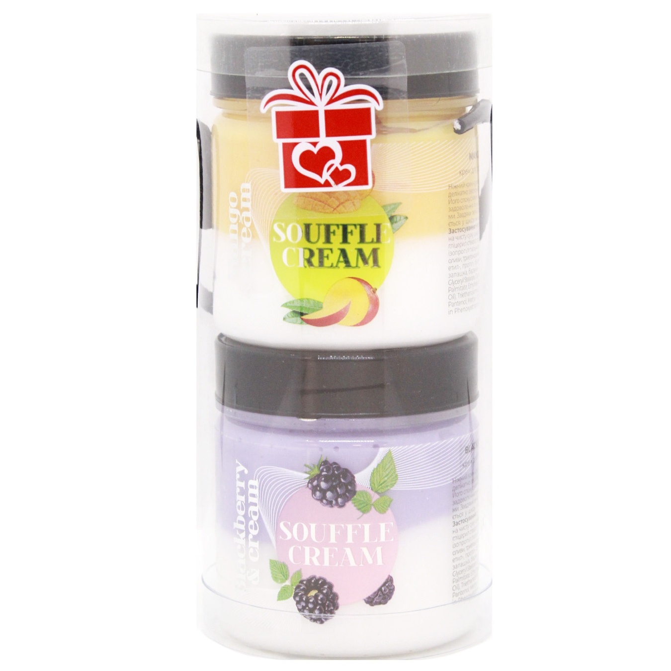 Набір для догляду за тілом Liora Double Cream Blackberry&Mango крем-суфле для тіла Blackberry&Cream 150мл+суфле для тіла Mango&Cream 150мл
Набір для догляду за тілом Liora Double Cream Blackberry&Mango крем-суфле для тіла Blackberry&Cream 150мл+суфле для тіла Mango&Cream 150мл