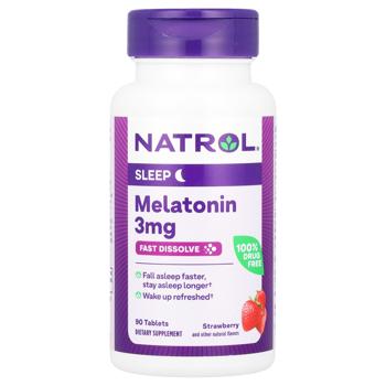 Мелатонин, вкус клубники, Melatonin, Natrol, 3 мг, 90 таблеток