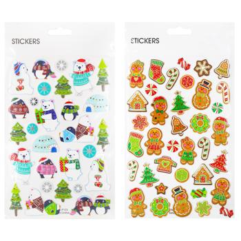 Наклейки новогодние 14*25см P123 в ассортименте - купить, цены на КОСМОС - фото 1