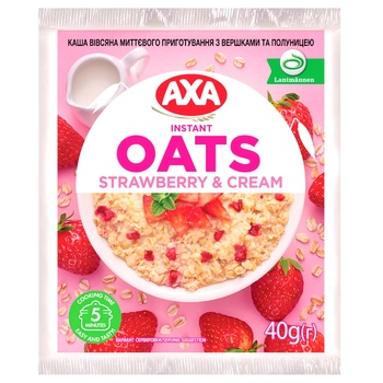 АХА With Cream And Strawberries Quick-Cooking Oatmeal Porridge 40g - buy, prices for METRO - photo 1