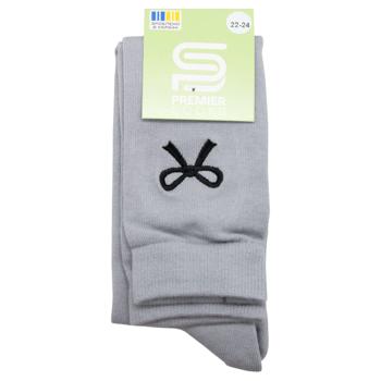 Гольфи Premier Socks підліткові з вишитим бантиком р.22-24 світло-сірий