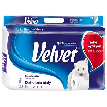 Туалетний папір Velvet Делікатний білий 3-шаровий 8шт - купити, ціни на Grono - фото 1