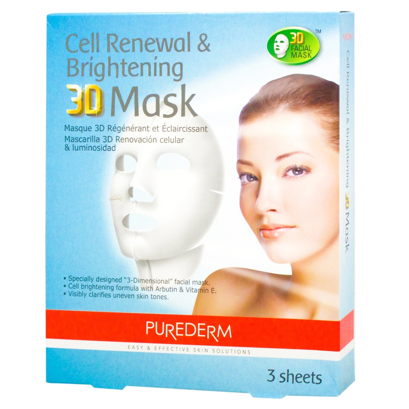 

Маска для лица Purederm для лица осветляющая 3D 3шт*25г