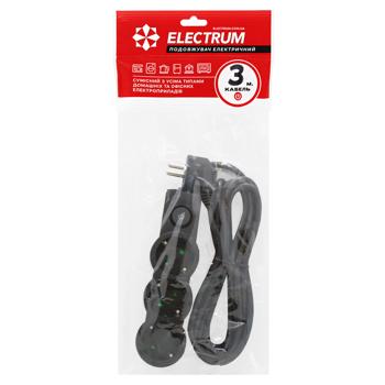 Удлинитель Electrum PP OSB-3ES 3м с выключателем и заземлением черный C-ES-1545
