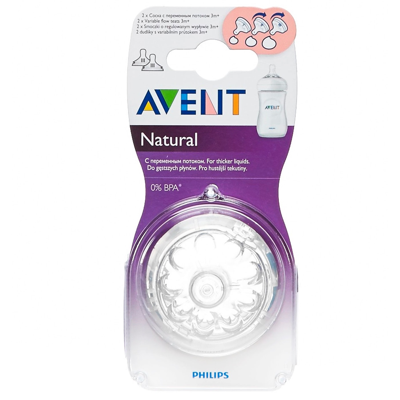 

Соска Avent Natural переменный поток 3+мес 2шт