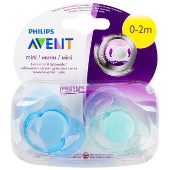 Пустышка Philips Avent Мини голубая 0-3 месяца 2шт - купить, цены на МегаМаркет - фото 2