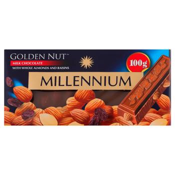 Шоколад молочный Millennium Gold Nut с целым миндалем и изюмом 100г - купить, цены на Идеал - фото 1