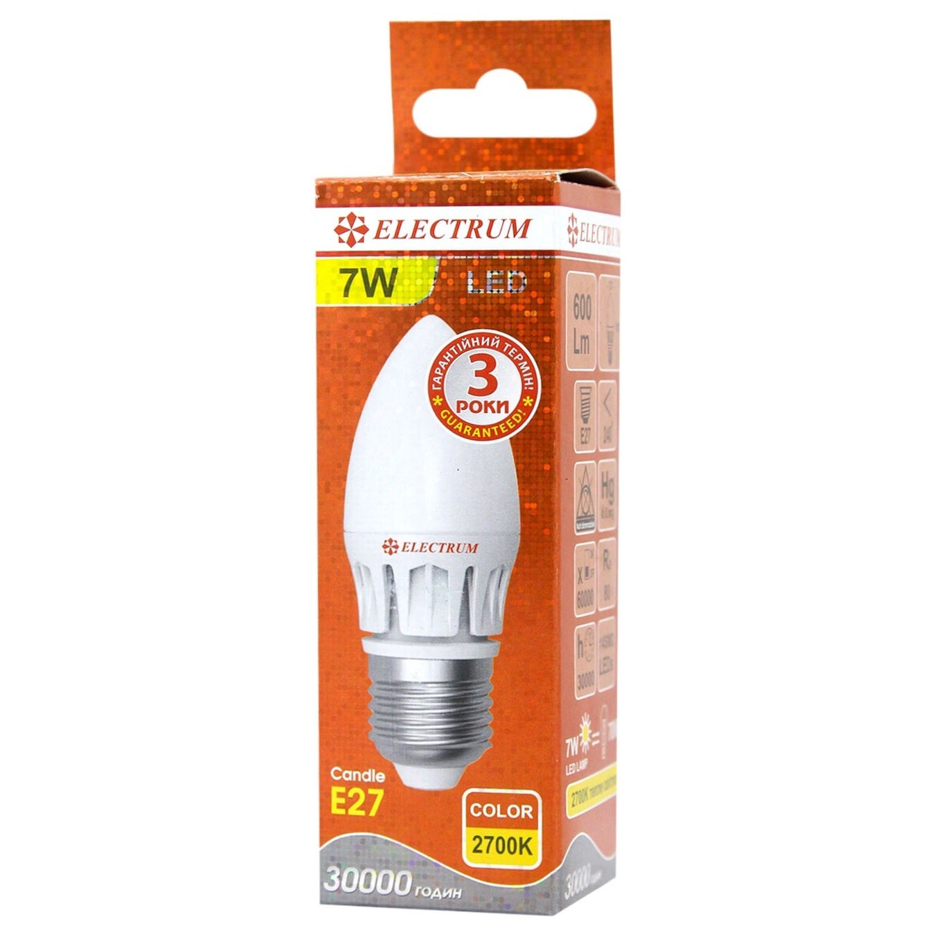 

Лампочка Electrum Candle 7W Е27 2700K светодиодная