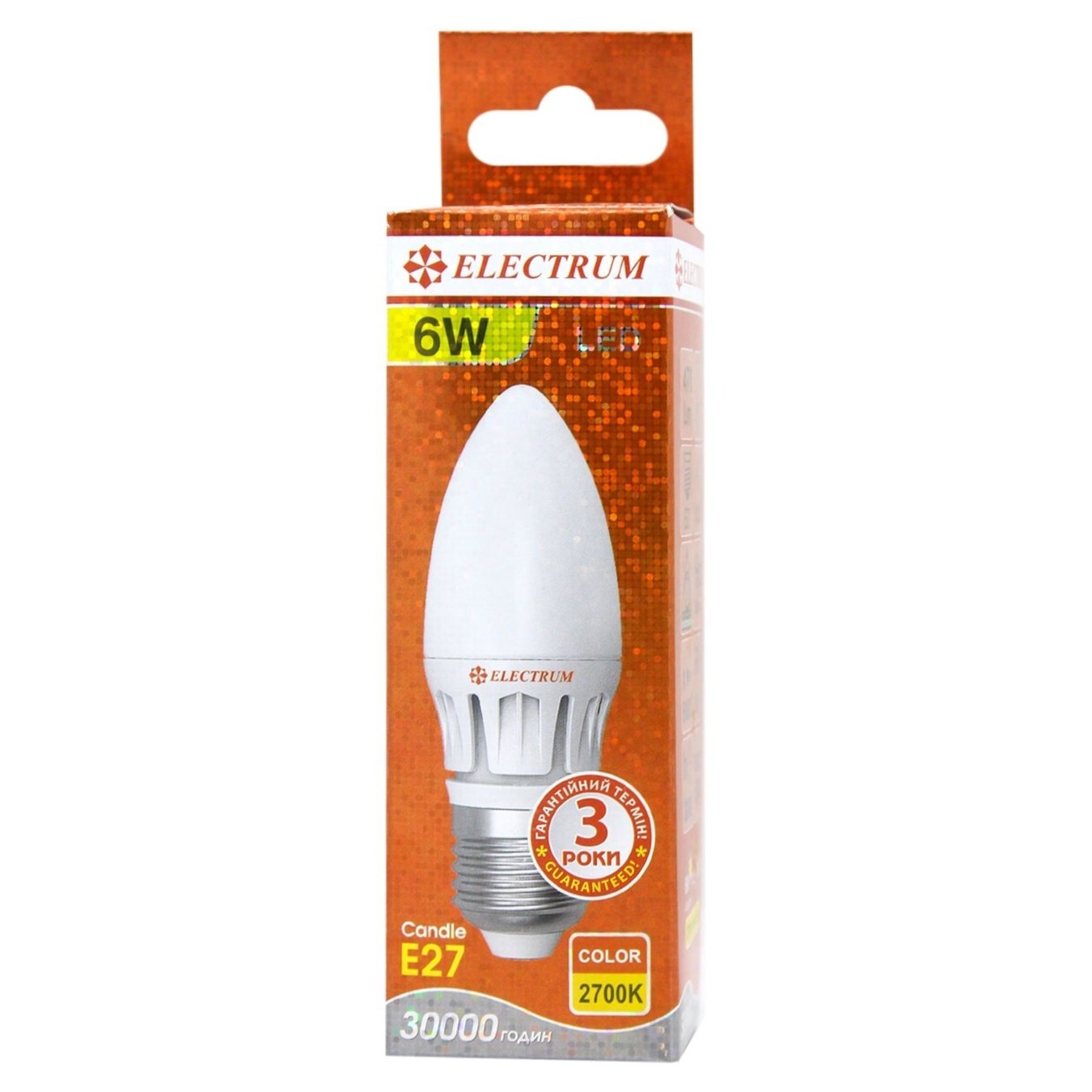 

Лампочка Electrum Candle 6W Е27 2700К светодиодная