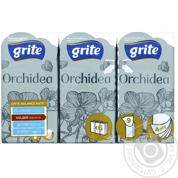 Хустинки носові Grite Orchidea чотиришарові 9шт 6 упаковок