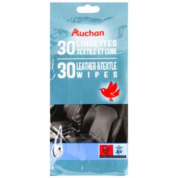 Салфетки влажные Auchan автомобильные для кожи и текстиля 30шт
