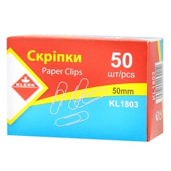 Скрепки Klerk канцелярские 50мм 100шт - купить, цены на ULTRAMARKET - фото 1