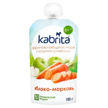 Пюре Kabrita яблоко-морковь с козьими сливками 100г - купить, цены на КОСМОС - фото 1