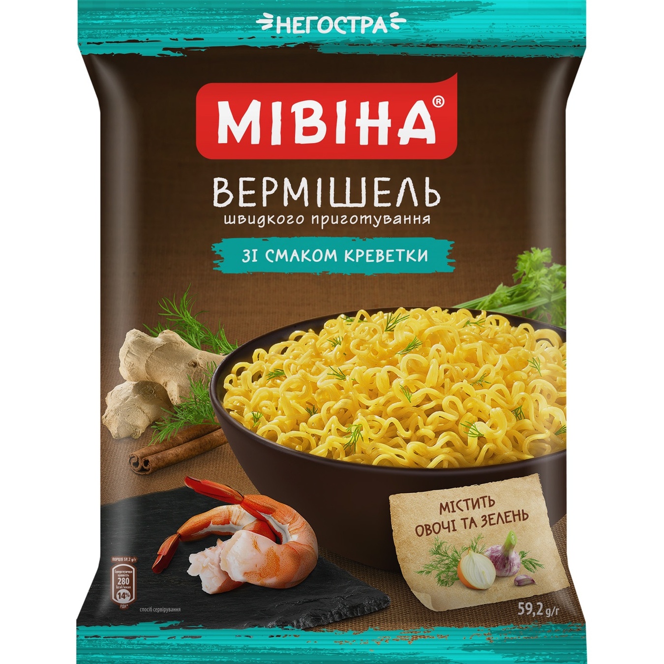 

Вермишель МИВИНА® со вкусом Креветки неострая 59,2г