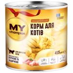 Корм влажный My Champion кусочки в соусе с курицей и индейкой для взрослых кошек 415г