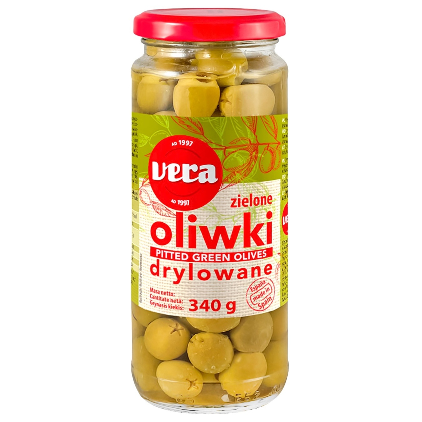 

Оливки Vera зеленые в рассоле без косточки 340г
