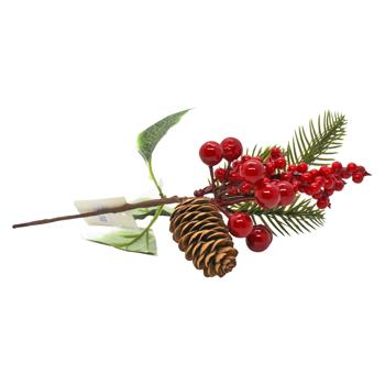 Гілочка хвойна штучна з ягодами та шишкою 27см - купити, ціни на КОСМОС - фото 2