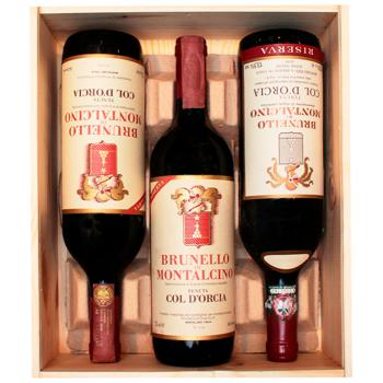 Вино Col d’Orcia Brunello di Montalcino Riserva Vert Pack 1979, 1980, 1981 червоне сухе набір 13,5% 3шт х 0,75л - купити, ціни на WINETIME - фото 1