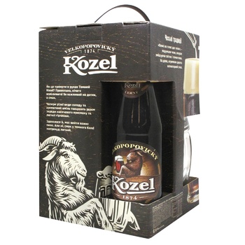 Velkopopovicky Kozel light 4% + dark beer 3.7% 0.45l + glass 0.5l set - buy, prices for - photo 2