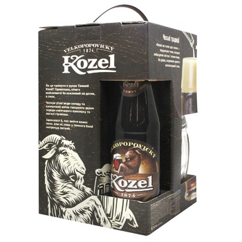 Velkopopovicky Kozel light 4% + dark beer 3.7% 0.45l + glass 0.5l set - buy, prices for COSMOS - photo 2