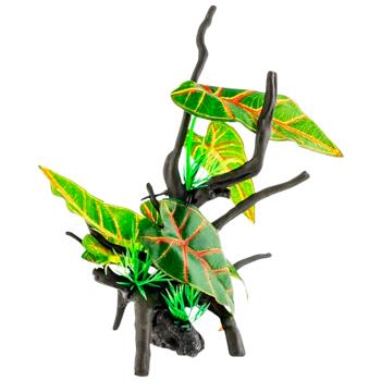 Декорация для аквариума MasterZoo Коряга с большими листьями на камне 18x12x23см - купить, цены на MasterZoo - фото 1