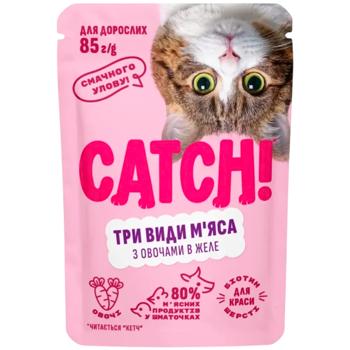 Корм влажный Catch! с курицей, говядиной, уткой и овощами для кошек 85г - купить, цены на MasterZoo - фото 1