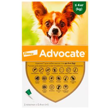 Bayer/Elanco Advocate Drops on the Withers for Dogs Up to 4kg Against External and Internal Parasites 3 pipettes - buy, prices for MasterZoo - photo 1