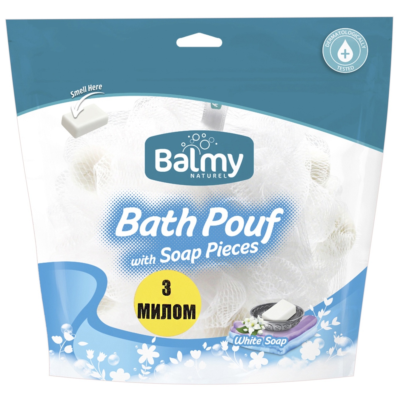 

Мочалка с кусочками мыла Balmy Naturel Белое мыло
