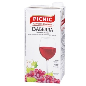Вино Picnic Ізабелла червоне напівсолодке 9-12% 1л - купити, ціни на Ашан - фото 1