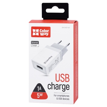 Зарядное устройство ColorWay USB 1A 5W белый - купить, цены на Auchan - фото 1