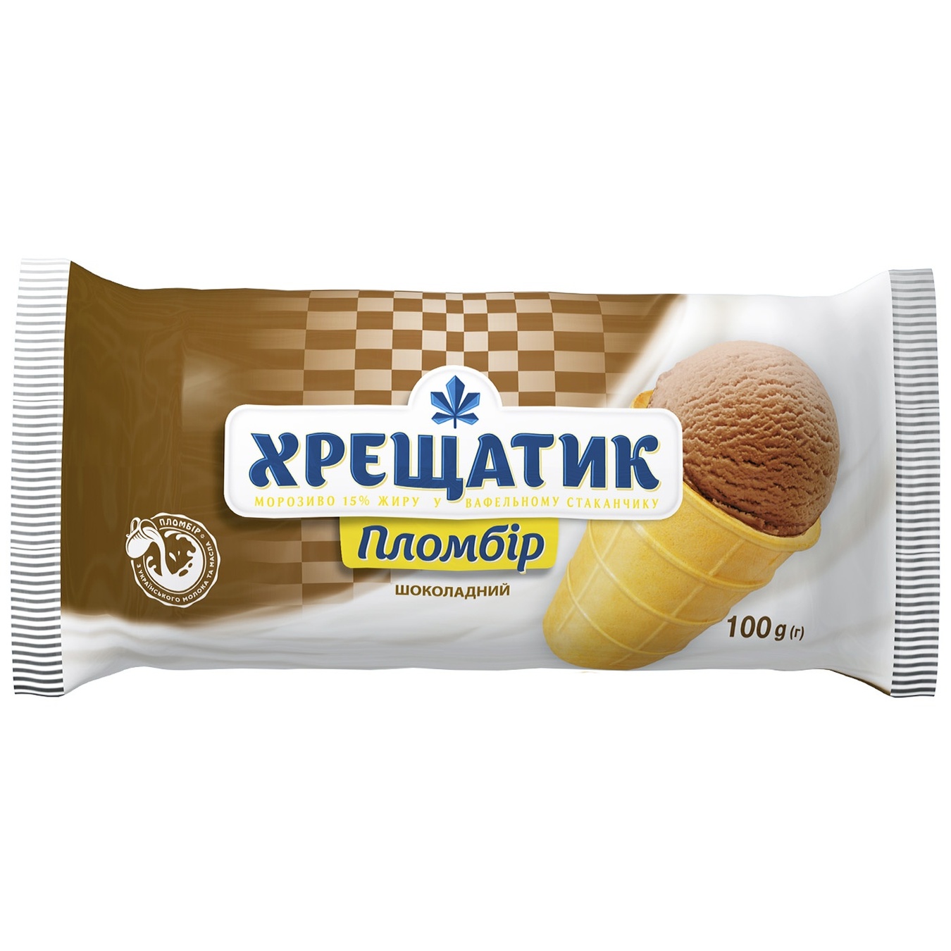 

Мороженое Хрещатик пломбир шоколадный в вафельном стаканчике 100г