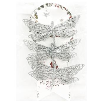 Christmas Tree Decoration Silver Butterflies 3pcs*17cm