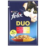 Корм влажный Felix Fantastic Duo с говядиной и птицей для взрослых кошек 85г
