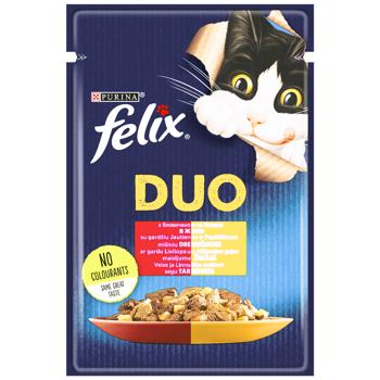 Корм вологий Felix Fantastic Duo з яловичиною та птицею для дорослих котів 85г