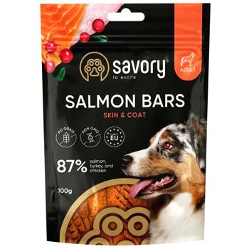 Ласощі для собак Savory Salmon Bars з лососем для шкіри та шерсті 100г - купити, ціни на MasterZoo - фото 1