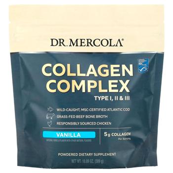 Коллагеновый комплекс типов l, ll и lll,  Collagen Complex, Dr. Mercola, ваниль, 5 г, 309 грамм