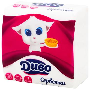 Dyvo White 2-ply Table Napkins 24*24cm 50pcs - buy, prices for Vostorg - photo 1