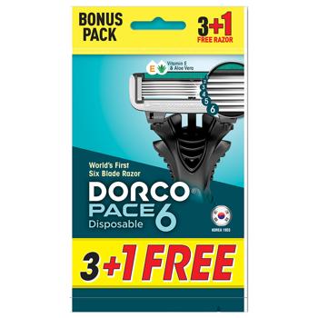 Бритва одноразовая мужская Dorco Pace 6 лезвий 4шт - купить, цены на Чудо Маркет - фото 1