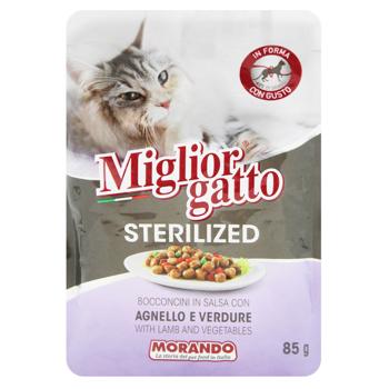 Корм влажный Miglior Gatto с ягненком и овощами для стерилизованных кошек 85г