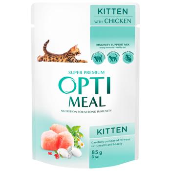 Корм вологий Optimeal з куркою для кошенят 85г - купити, ціни на MasterZoo - фото 1