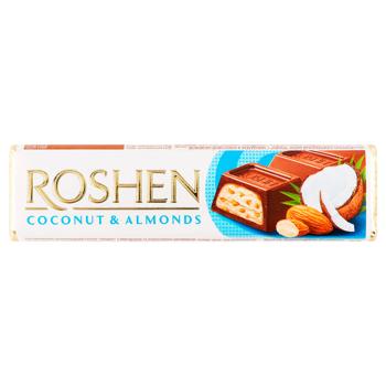 Батончик Roshen молочно-шоколадный с миндалем и кокосовой начинкой 38г