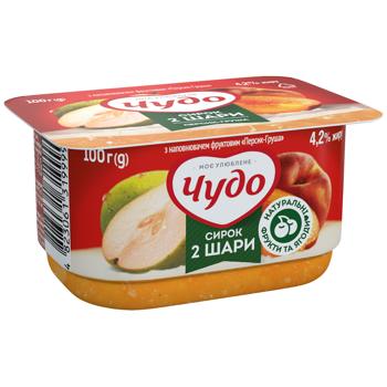 Десерт творожный Чудо Персик-груша двухслойный 4,2% 100г - купить, цены на КОСМОС - фото 1