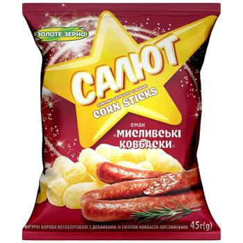 Палочки кукурузные Золотое Зерно Салют со вкусом охотничьих колбасок 45г