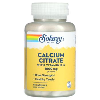 Цитрат кальцію з вітаміном D-3, Calcium Citrate, Solaray, 1000 мг, 90 капсул - купити, ціни на Біотус - фото 1