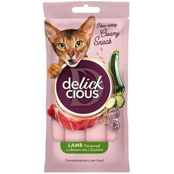 Лакомство для кошек Delickcious Creamy Snack с ягненком, коричневым рисом и цуккини 4шт*15г