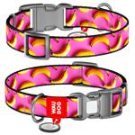 Waudog Nylon Dog Collar with QR Passport 23-35cm/15mm with Design of Bananas on Pink