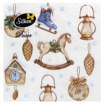 Салфетки столовые Silken Елка с игрушками 3-слойные 33*33см 18шт - купить, цены на МегаМаркет - фото 2