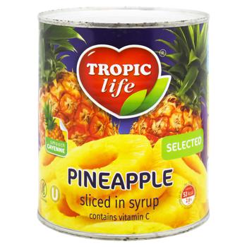 Ананас Тропик лайф кольцами в сиропе 850мл - купить, цены на МегаМаркет - фото 1