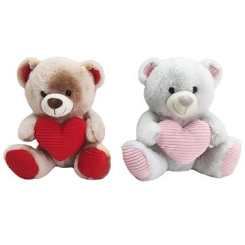 Іграшка м'яка One Two Fun Ведмідь валентинка із серцем 25см в асортименті - купити, ціни на Auchan - фото 1