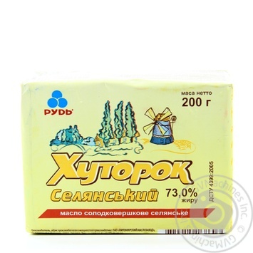 Масло Рудь Хуторок Селянский сладкосливочное 73% 200г купить, цены на МегаМаркет - фото 1
